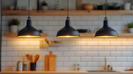 Obraz premium Cozy and Inviting Kitchen with Modern Industrial Style Lighting Fixtures