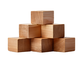 Wooden blocks isolated on white or transparent background 