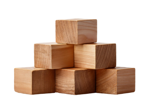 Wooden blocks isolated on white or transparent background 