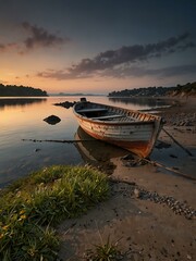 The forgotten boat resting on the shore.