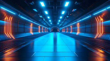 Futuristic Neon Tunnel 3D Illustration