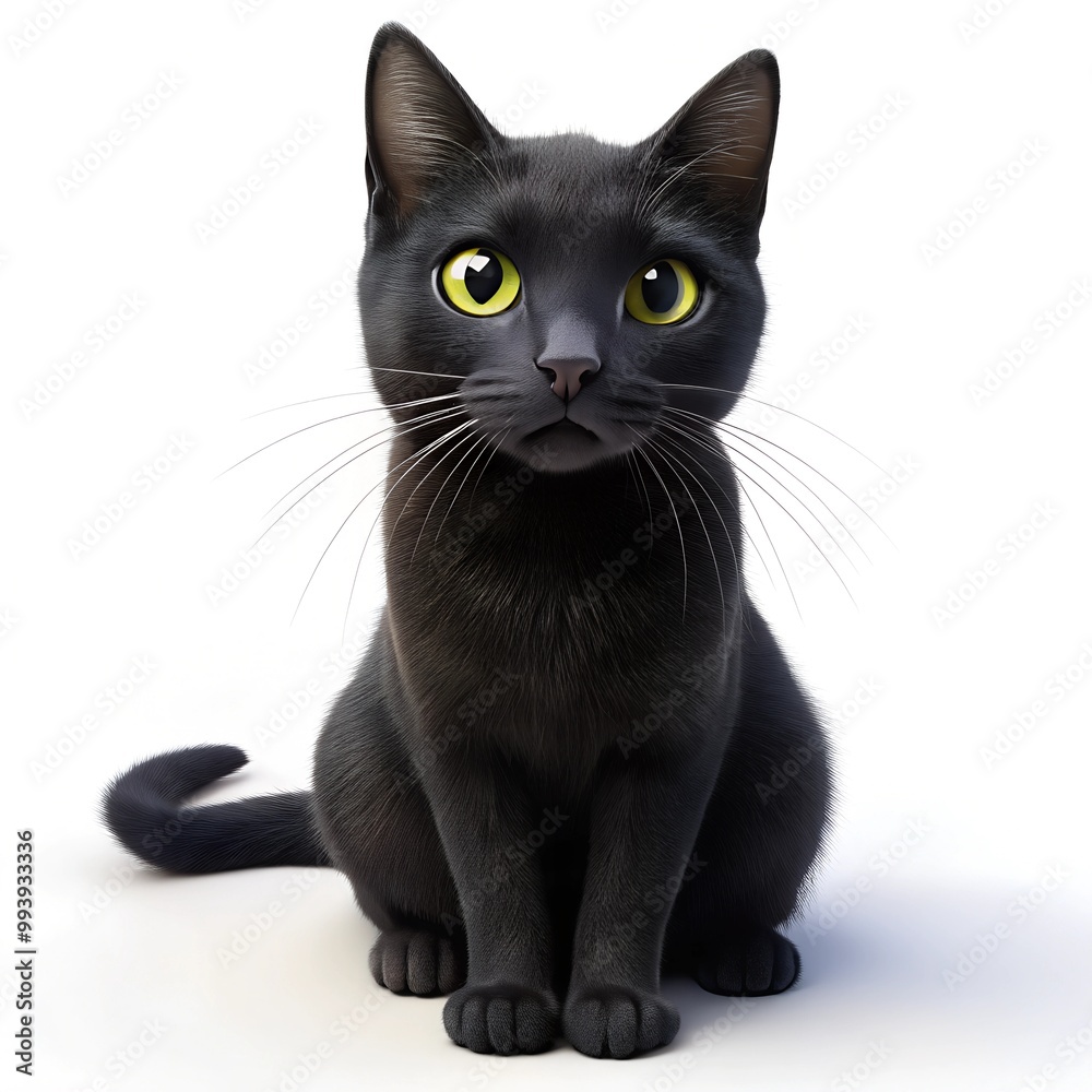 Wall mural black cat isolated on white