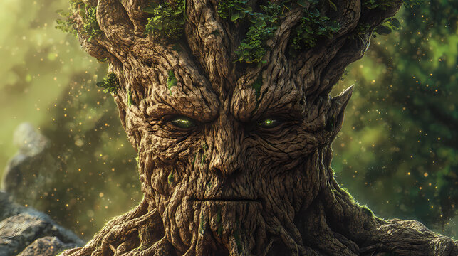 Ancient forest guardians, towering tree ents with deep-rooted wisdom - generative ai. Tree Ent. Illustration