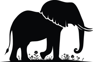 Black elephant silhouettes vector on a white background