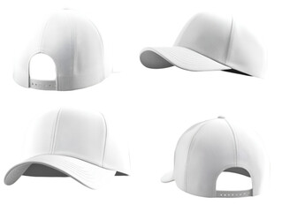 Blank White Baseball Cap Mockup -  Front, Back, and Side Views