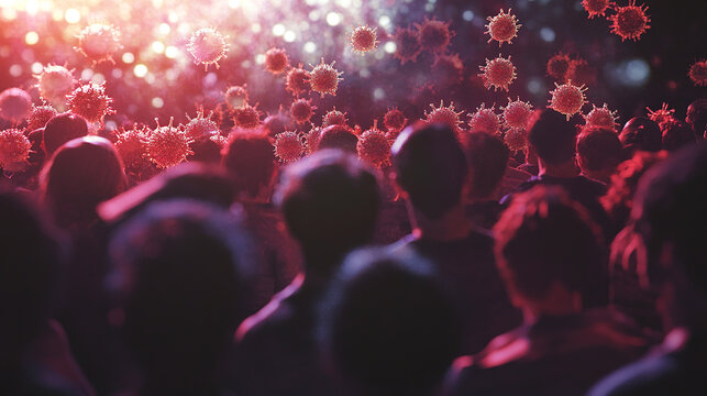 germs in the air attack a crowd of people on the street