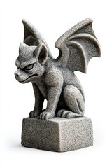 Stone gargoyle statue with wings, showcasing intricate details, white isolate background.