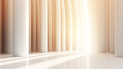 A soft light floods an elegant colonnade