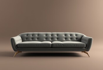 Gray Leather Sofa with Gold Legs on a Brown Background