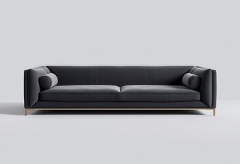 Modern Black Leather Sofa with Gold Accents and Pillows