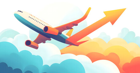 Dynamic Airplane in Flight Over Vibrant Abstract Sky design