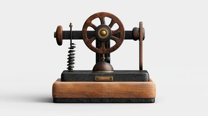 Obraz premium Vintage machine, detailed wood and metal design, white isolate background.