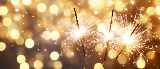 Celebration with hands holding sparklers on a bokeh background. Christmas, new years concept.