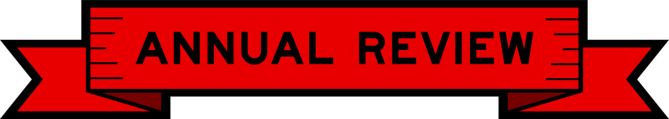 Red ribbon label banner with word annual review on white background
