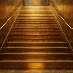 Fototapeta premium Golden staircase, elegant design, warm lighting