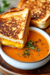 A bowl of tomato soup with a grilled cheese sandwich.