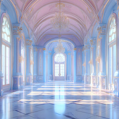 Pastel pink and purple and blue  like colour arch exterior building in trendy style	
