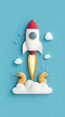 Business Winner Launching Rocket into Sky