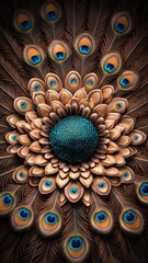 Obraz premium A stunning close-up of a peacock feather design showcasing intricate patterns and vibrant colors, perfect for nature lovers.