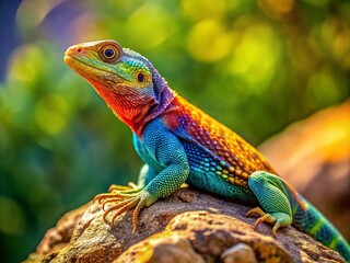 Obraz premium Colorful Butterfly Lizard Sunbathing on a Rock in Natural Habitat, Exotic Wildlife Photography