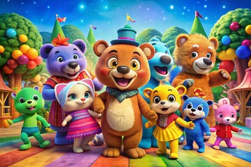 Colorful Cartoon Bear Show with Fun Characters and Playful Scenes for Kids Entertainment and Learning
