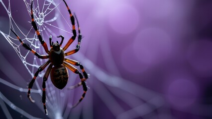 Spooky Halloween Spider with an Intricate Cobweb Design Evoking a Sense of Danger