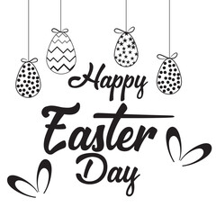 Happy-easter-text-calligraphy. Brush lettering-composition-bunny-of holiday. EPS 10.
