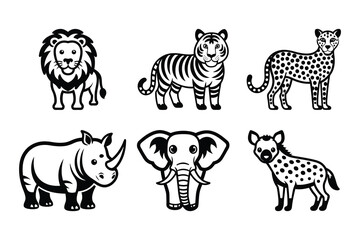 Naklejka premium Animals silhouette bundle set in vector style clip art with white background