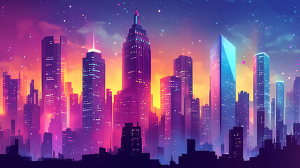 Fototapeta premium Colorful comic cityscape background with urban skyline for graphic design and illustrations. Narrative Illustration. Illustration