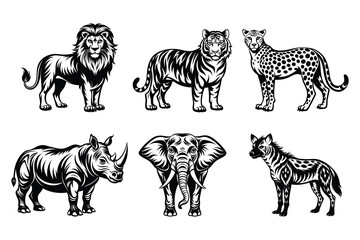 Animals silhouette bundle set in vector style clip art with white background