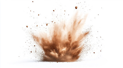 Coffee powder or chocolate powder explosion splashing isolated on white background