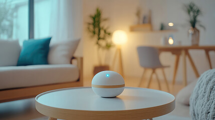 Modern smart AI assistant, smart home technology concept. Design for connected devices in contemporary interior settings, futuristic gadgets and interactive home automation.