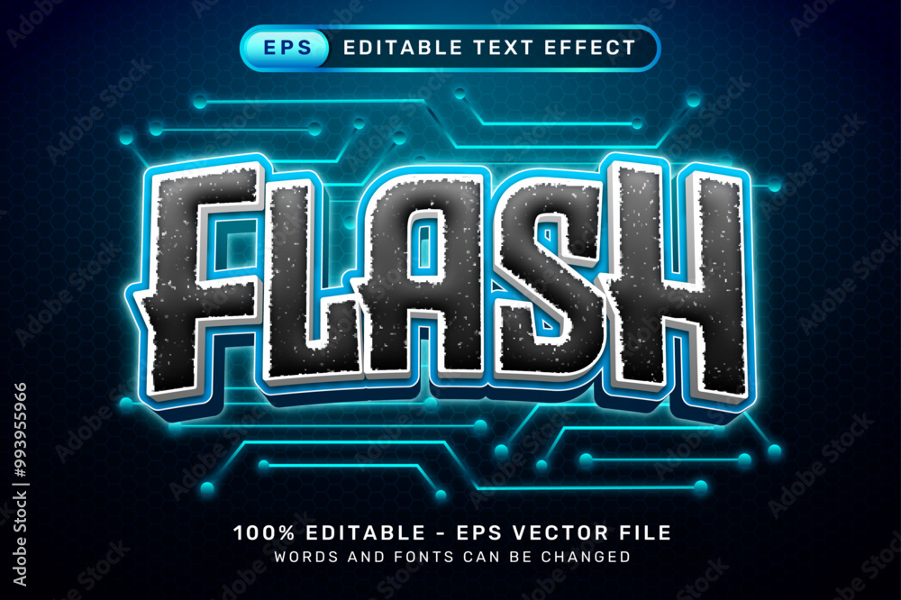 Poster flash 3d text effect and editable text effect with cyber background and glow light