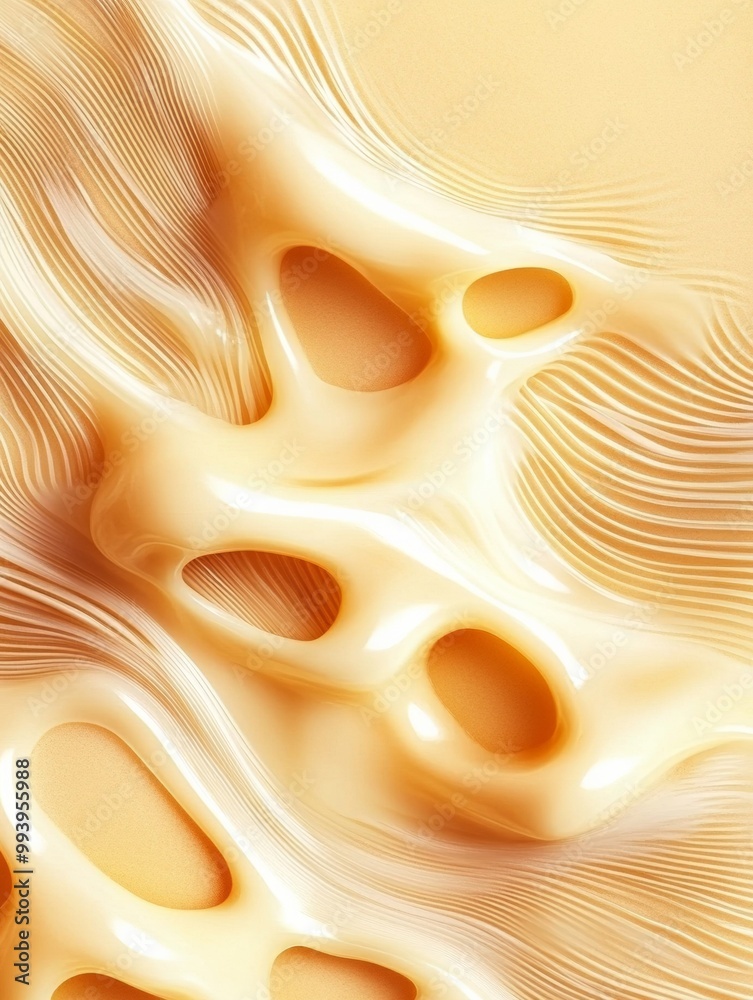 Poster Abstract Minimalist Cheese Pattern with Flowing Melting Forms in Warm Golden Tones