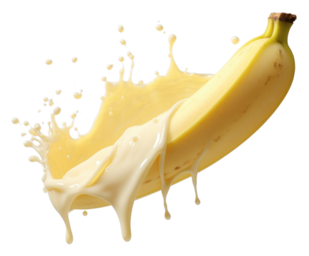 PNG  Banana with milk splash food freshness beverage. - Powered by Adobe