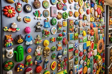 Colorful Collection of Magnets on a Fridge Showcasing Various Shapes and Designs for Decoration
