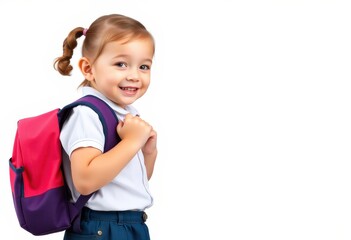 Happy Little Girl with a Pink and Purple Backpack