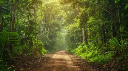 Obraz premium A road with trees on either side of it