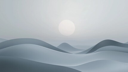 A minimalist grey scene with soft shapes evokes tranquility and invites reflection. A calming visual experience.