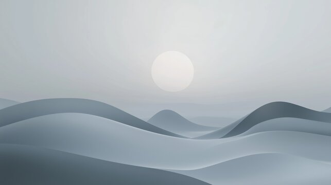 A minimalist grey scene with soft shapes evokes tranquility and invites reflection. A calming visual experience.
