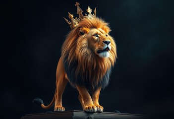 Naklejka premium A Majestic Lion Wearing a Golden Crown