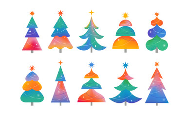Modern Christmas Tree collection. Modern style, gradient color, minimalist trees. Colorful vibrant concept design