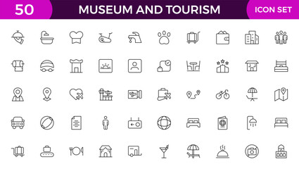 Museum and Tourism outline modern icon set. editable line icon illustration.