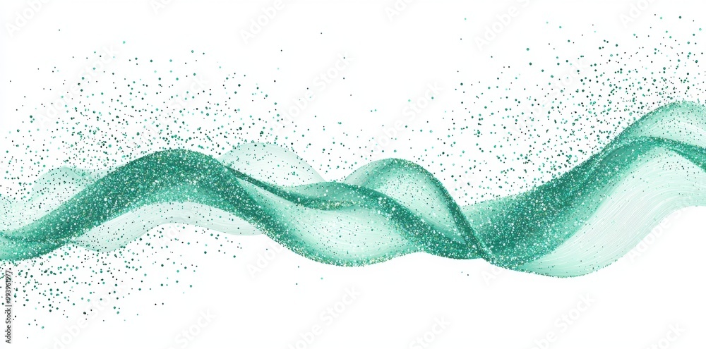 Poster Green light trail with dynamic flow and sparkles isolated on transparent background