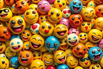 Obraz premium Colorful Emoji Emoticons Collection for Digital Communication and Social Media Expressions