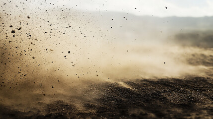 Desert Sandstorm Flying Dirt Particles and Ash in the Atmosphere. Concept Desert, Sandstorm, Flying dirt particles,