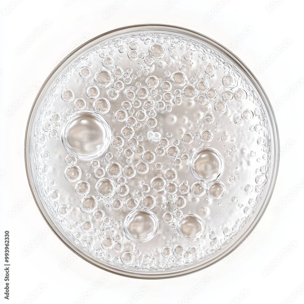 Poster The inside of a transparent soap bubble contains delicate reflections and air bubbles, isolated on white