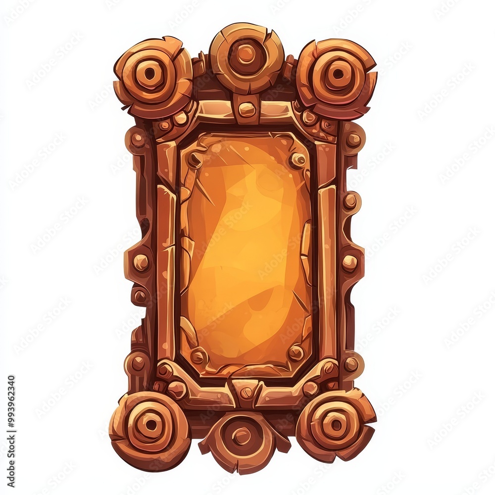 Poster isolated on white background are steampunk metal panels with square rectangular rivets and iron bron