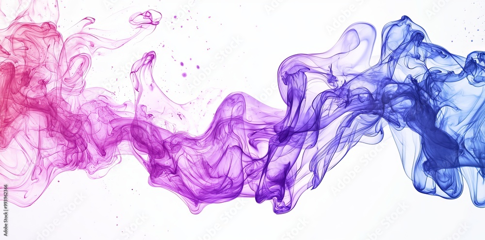 Poster an abstract art piece with violet and magenta smoke swirls on a black and transparent background