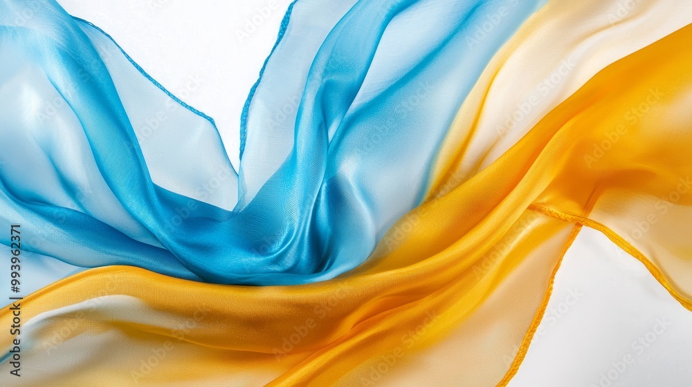 Poster The fabric design resembles a blooming flower with flowing gradients and a white background